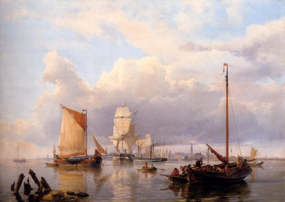 Hermanus Shipping On The Scheldt With Antwerp In The Background