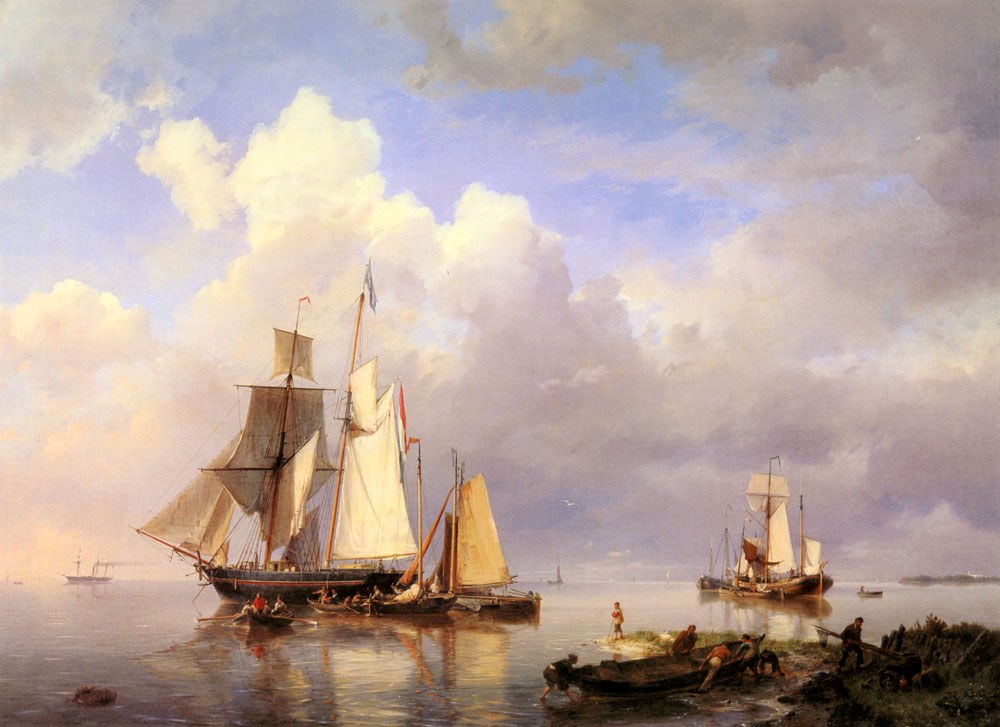Hermanus Vessels At Anchor In Estuary With Fisherman