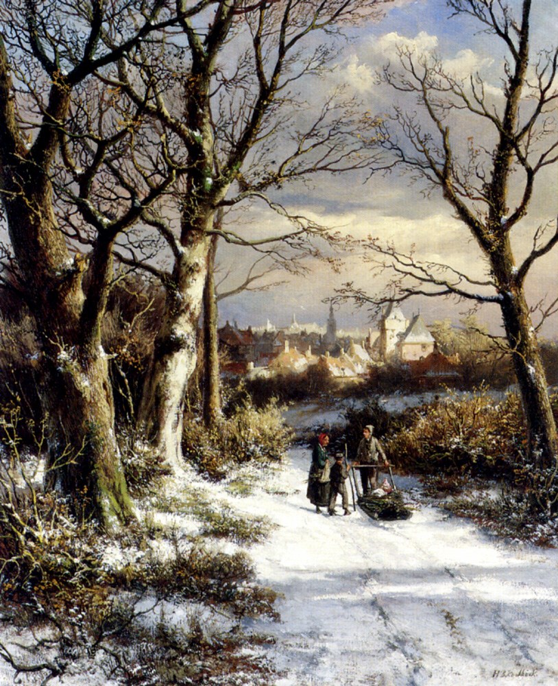 Barend Figures On A Snowy Road