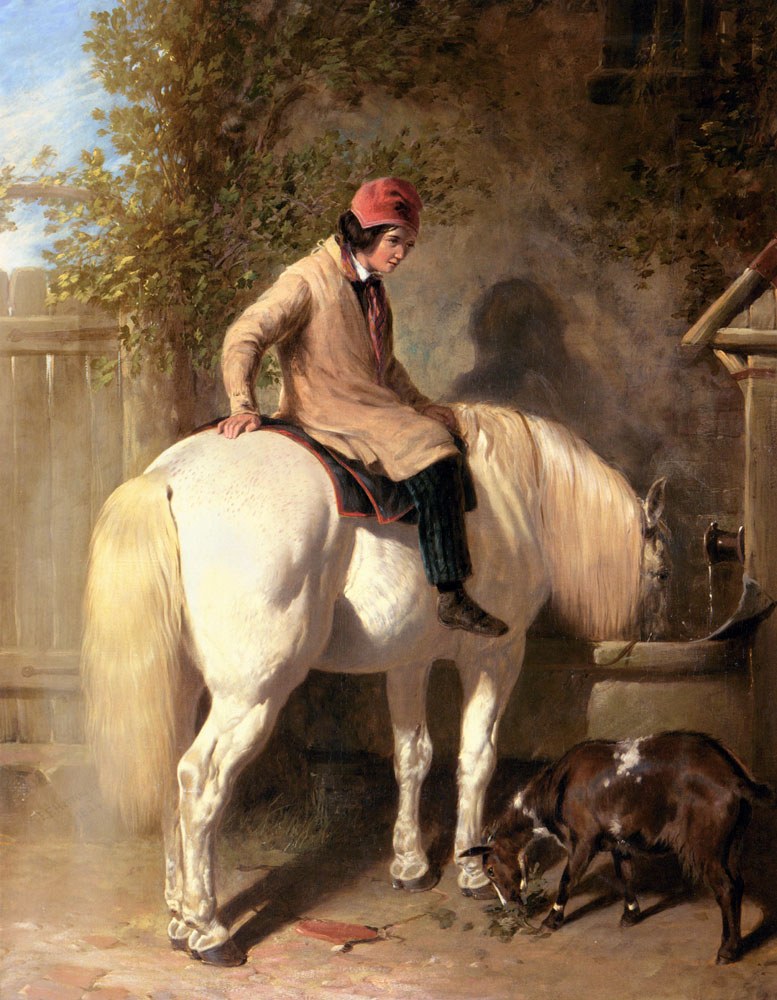 Herring Jnr John Frederick Refreshment A Boy Watering His Grey Pony