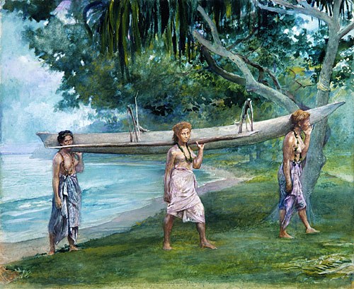 La Farge John Girls Carrying A Canoe Vaiala In Samoa