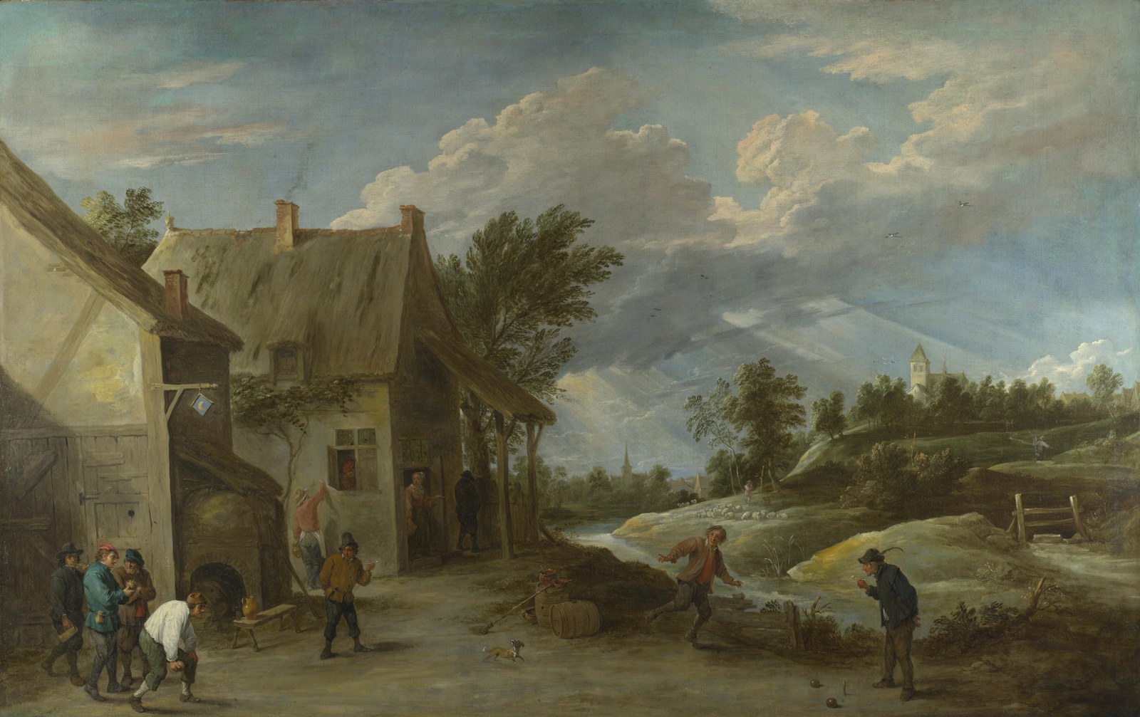 David Teniers (II) - Peasants playing Bowls outside a Village Inn.jpg
