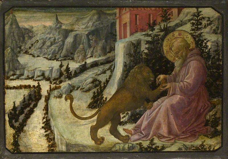 Filippo Lippi (c.1406-1469) (and studio) - Saint Jerome and the Lion, Predella Panel - NG4868.4 - National Gallery.jpg