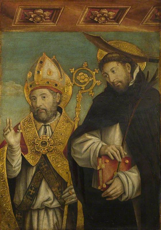 Giovanni Martino Spanzotti (active 1480-c.1523) - Saint Peter Martyr and a Bishop Saint (probably Saint Evasio) - NG1200 - National Gallery.jpg