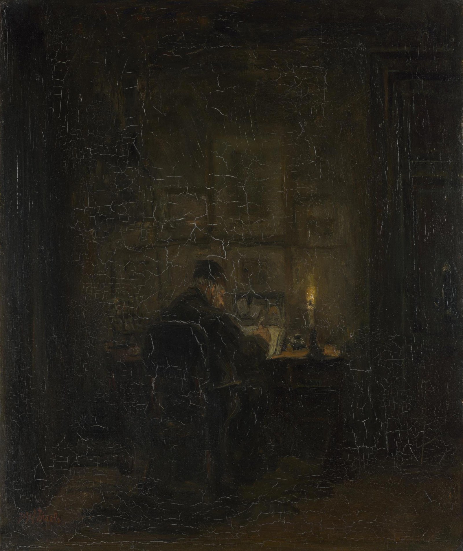 An Old Man writing by Candlelight