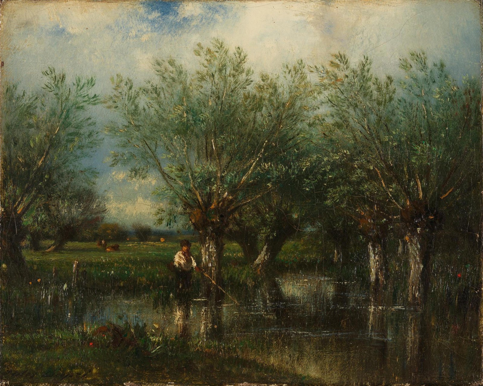 Willows, with a Man Fishing