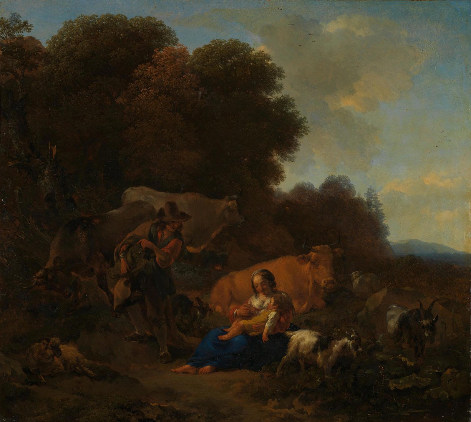 A Peasant playing a Hurdy-Gurdy to a Woman and Child