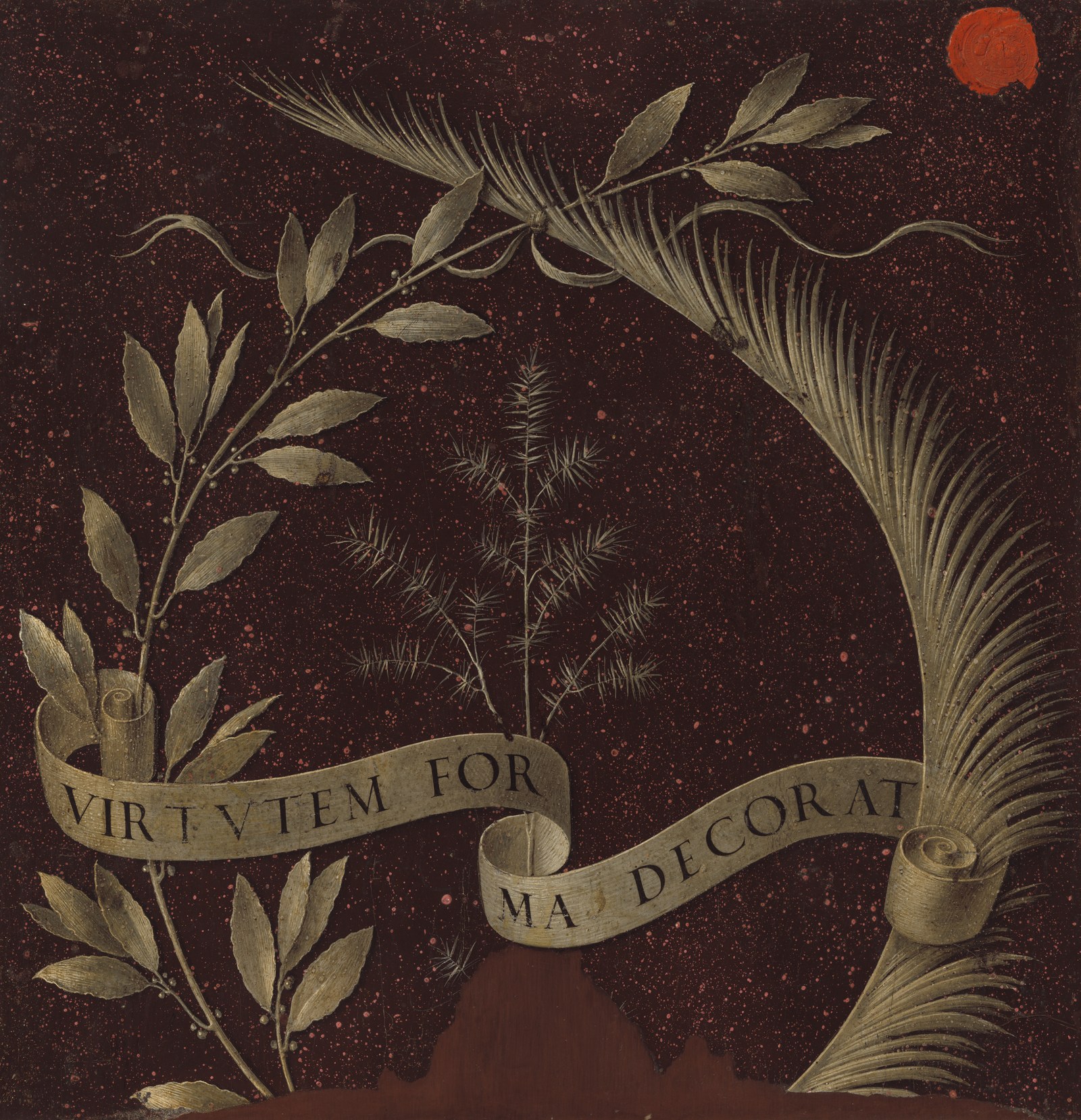 Wreath of Laurel, Palm, and Juniper with a Scroll inscribed Virtutem Forma Decorat [reverse]