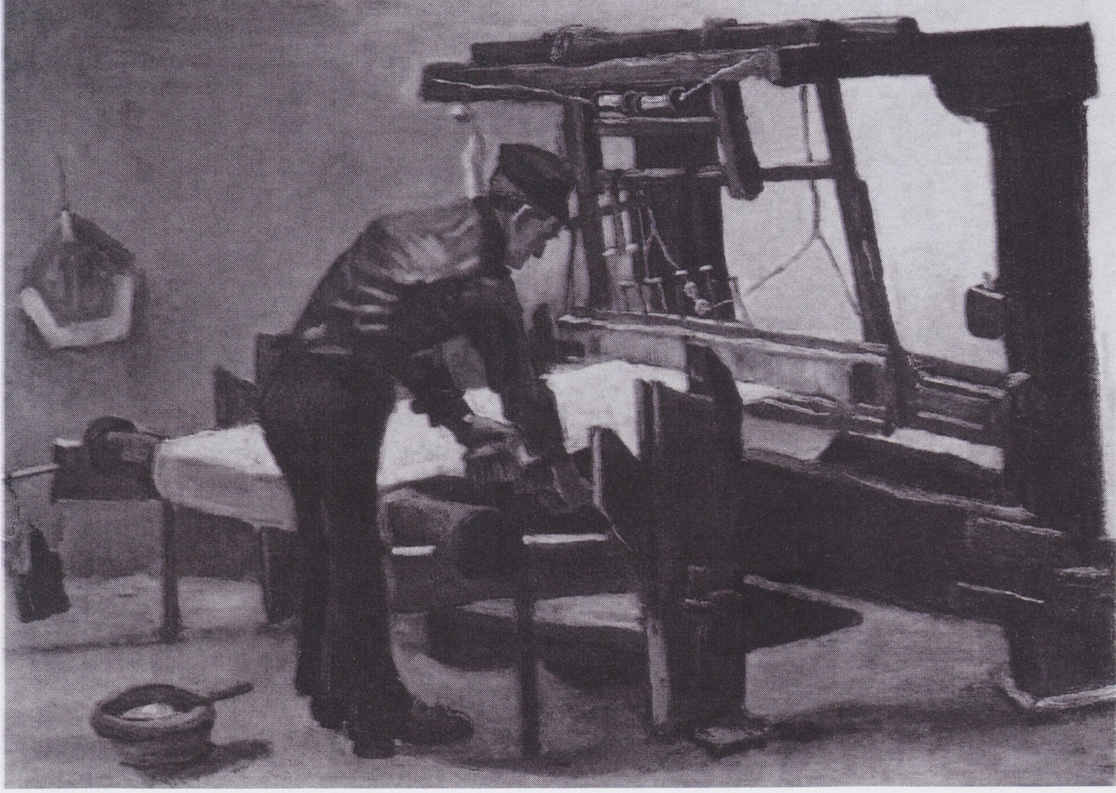 Weaver Standing in Front of a Loom