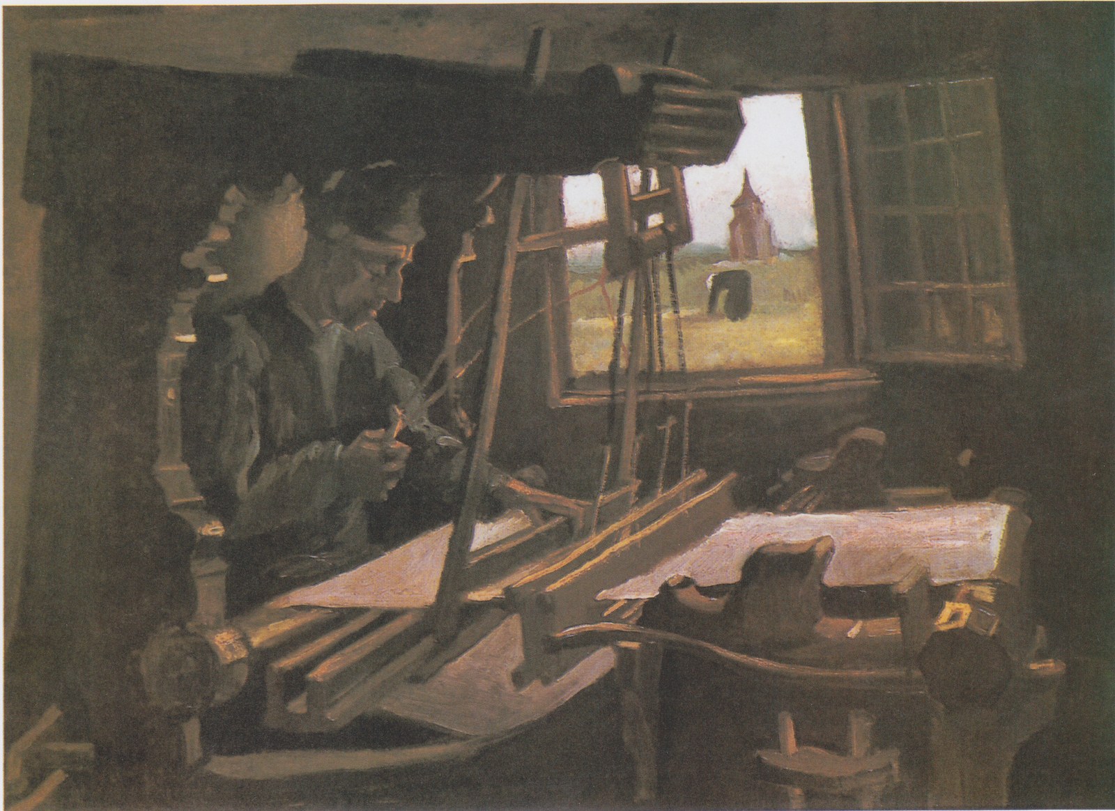 Weber in front of an open window with view the Tower of Nuenen