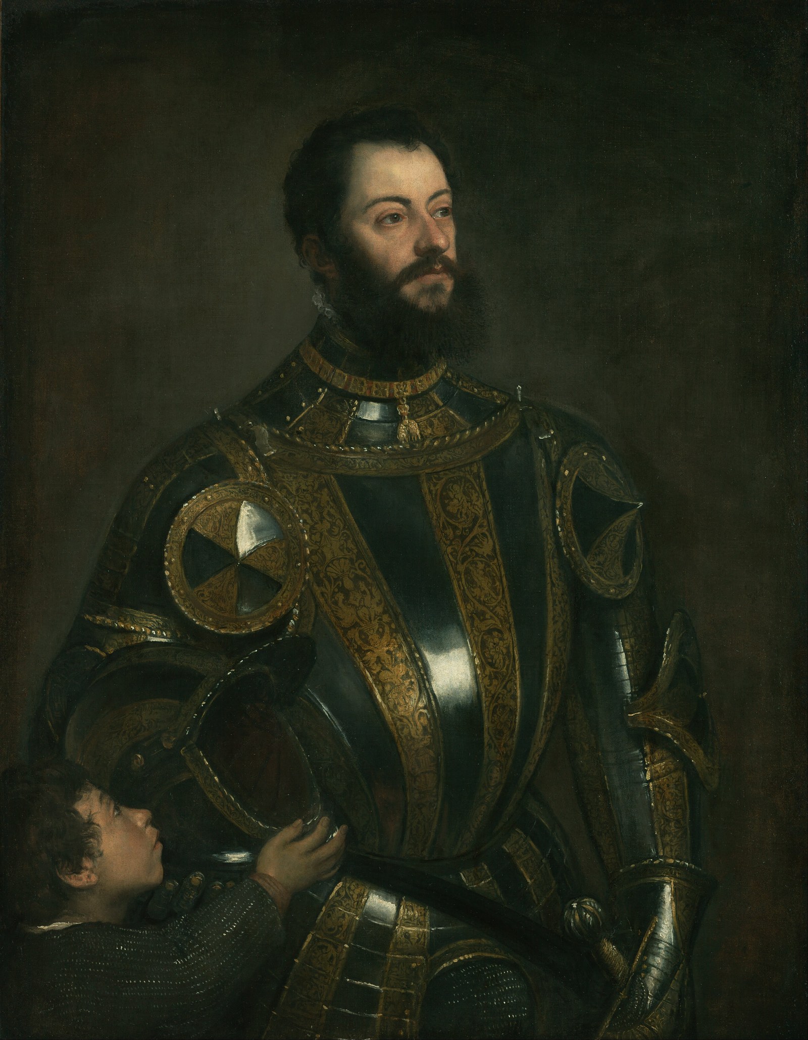 Portrait of Alfonso d'Avalos, Marchese del Vasto, in Armor with a Page