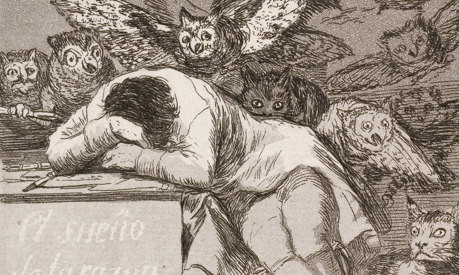 Francisco José de Goya y Lucientes - The sleep of reason produces monsters (No. 43), from Los Caprichos - Google Art Project cropped
