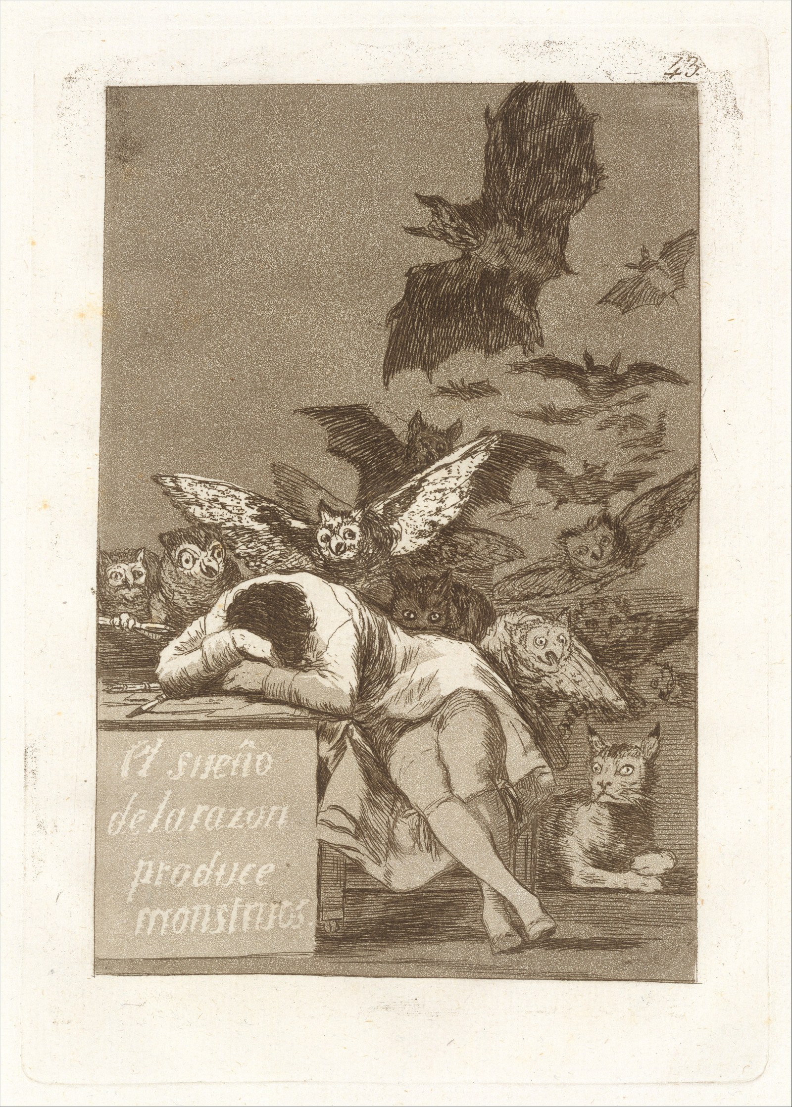 Plate 43 from 'Los Caprichos'- The sleep of reason produces monsters (El sueño de la razon produce monstruos) MET DT652