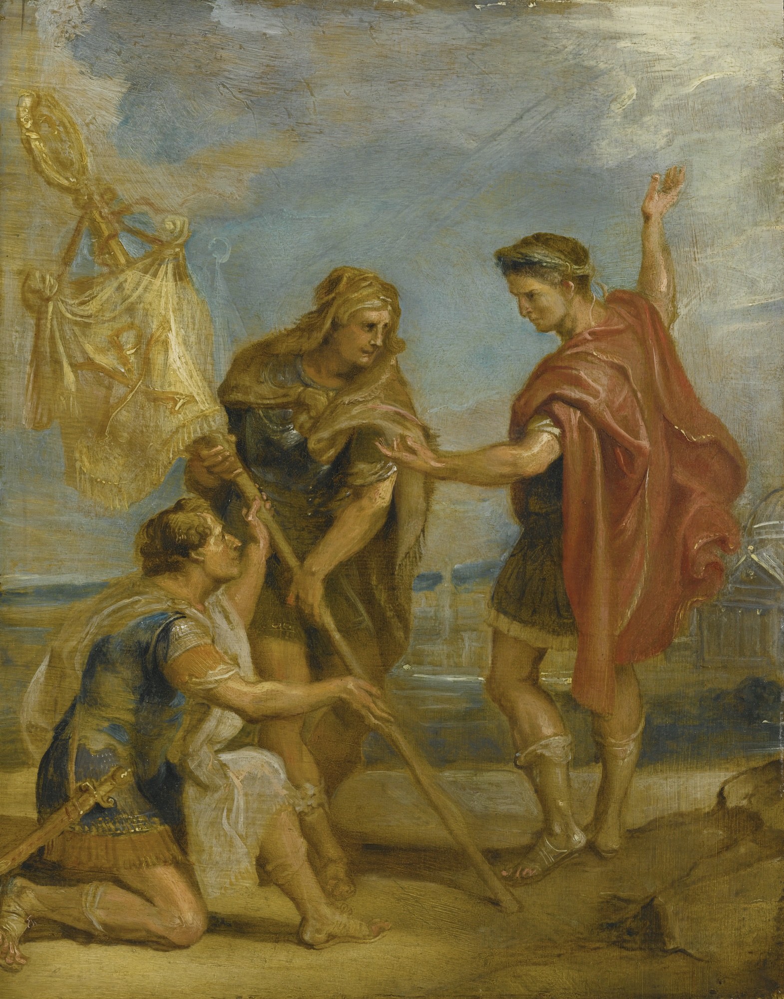 Constantine receives the standard with the monogram of Christ as the imperial sign (The Labarum)