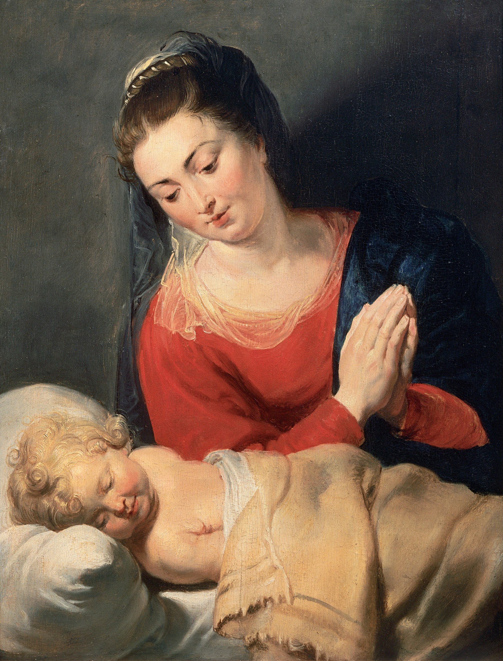 Mary before the sleeping Christ child