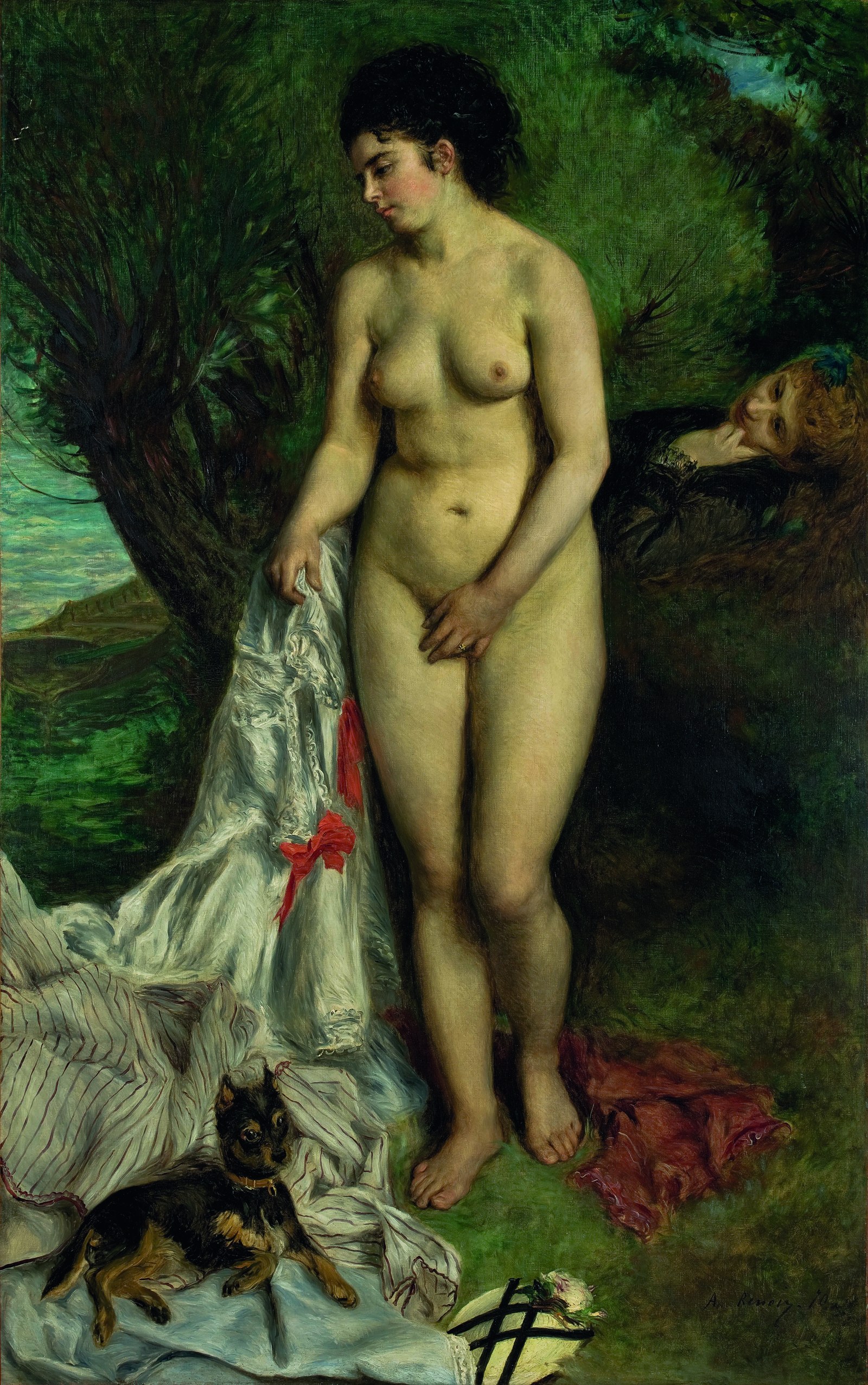 Bather with a Griffon Dog