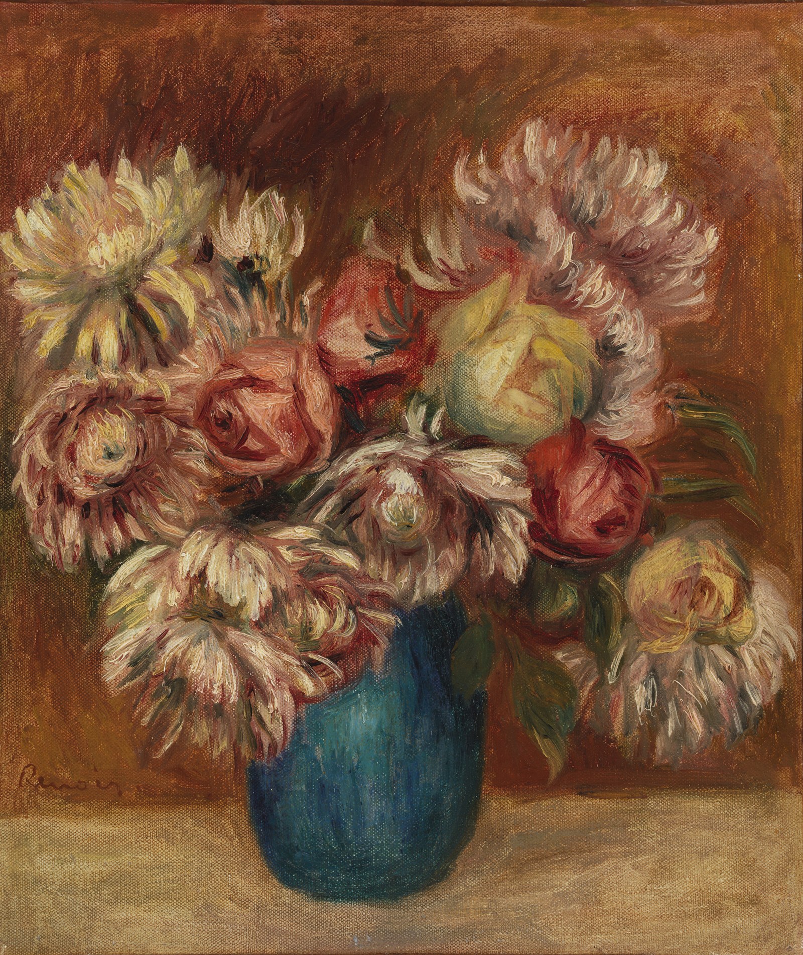 Flowers in a Green Vase