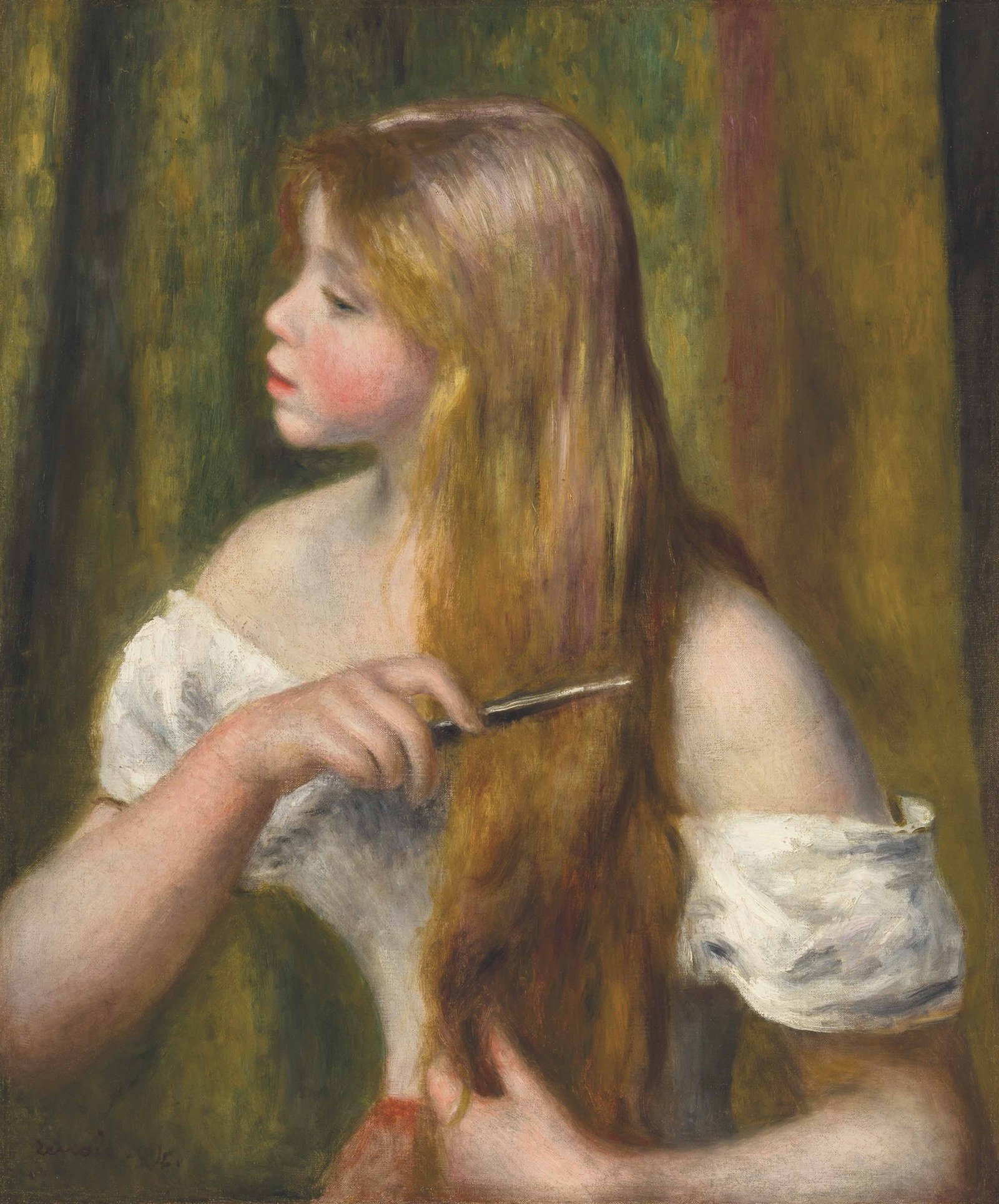 Young Girl Combing Her Hair