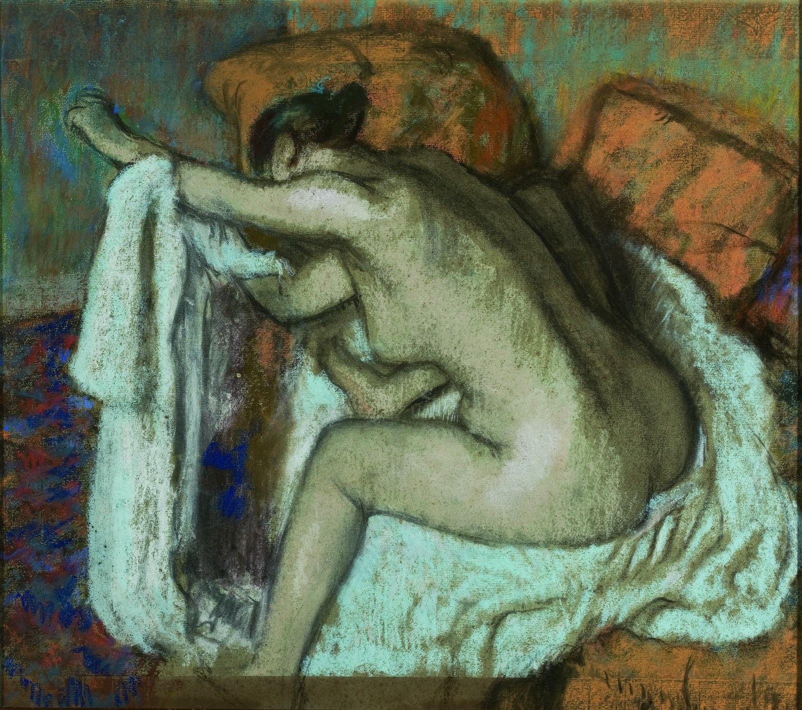 Woman drying her left arm