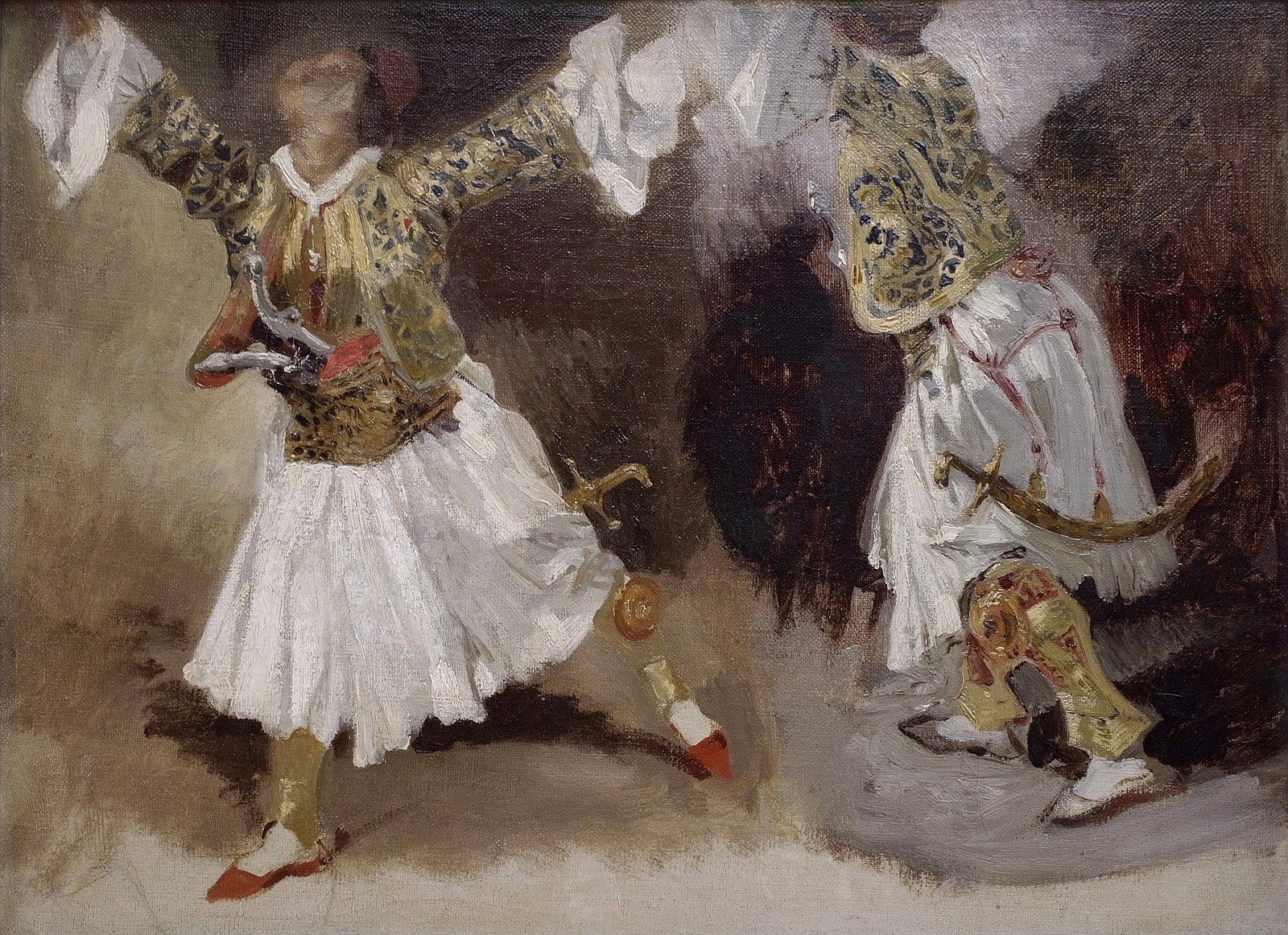 Two Greek soldiers dancing