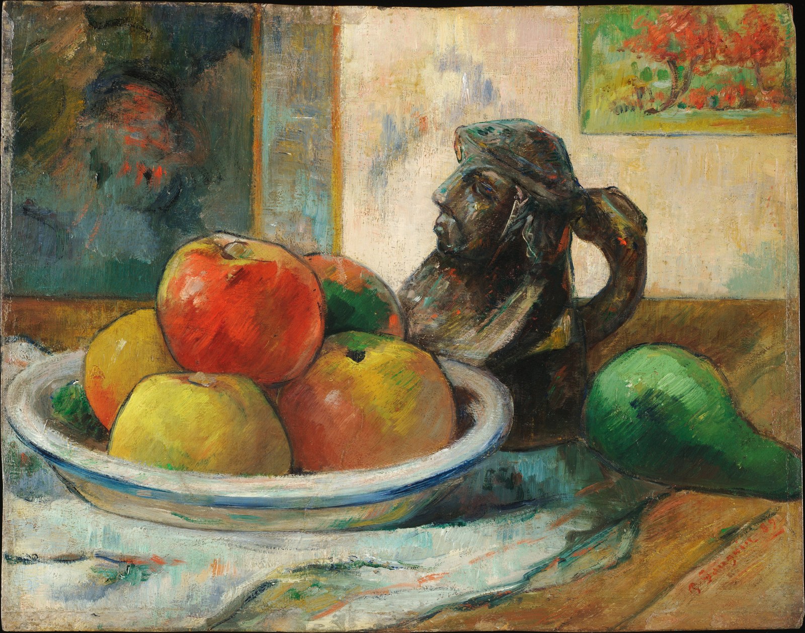 Still Life with Apples, a Pear, and a Ceramic Portrait Jug