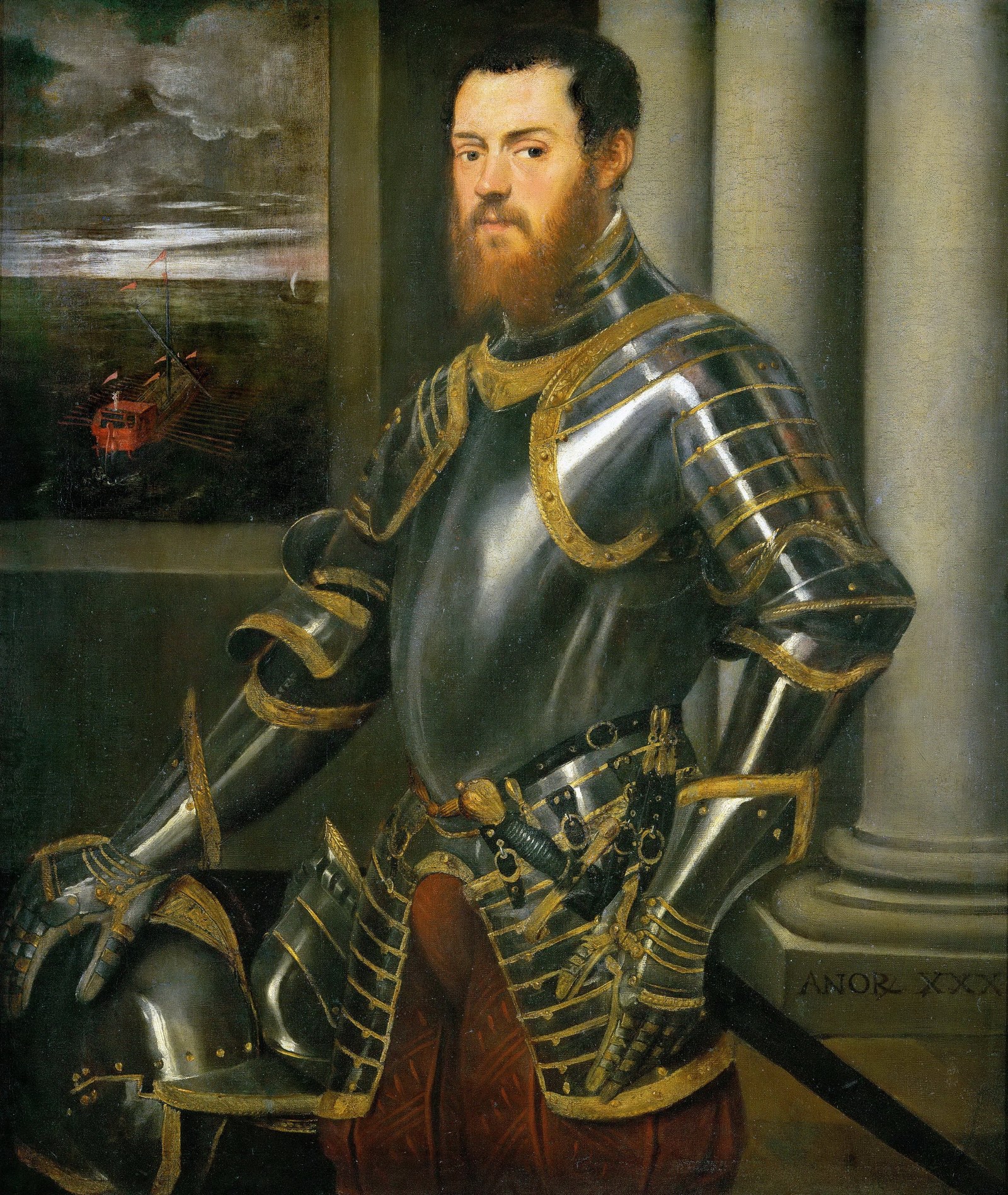 Young man in a gold-decorated suit of armour