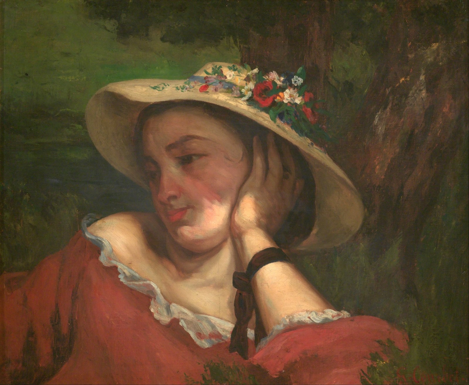 Young Ladies on the bank of the Seine – fragment of a painting (Woman with Flowers on Her Hat)