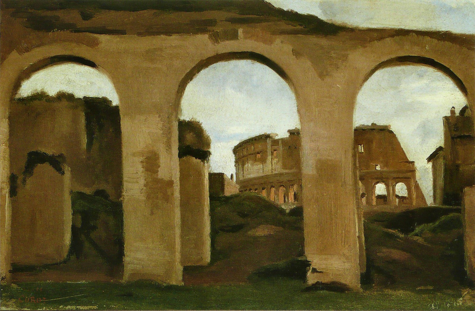 Rome. - Colisée, vu a travers les arcades de la Basilique de Constantin