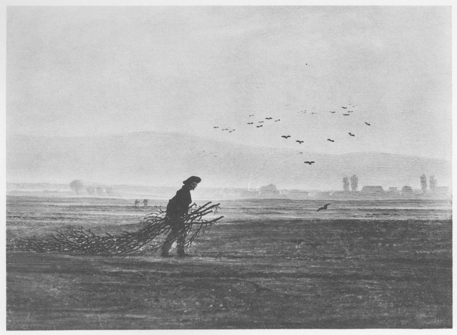 Autumn Landscape with a Man Gathering Wood