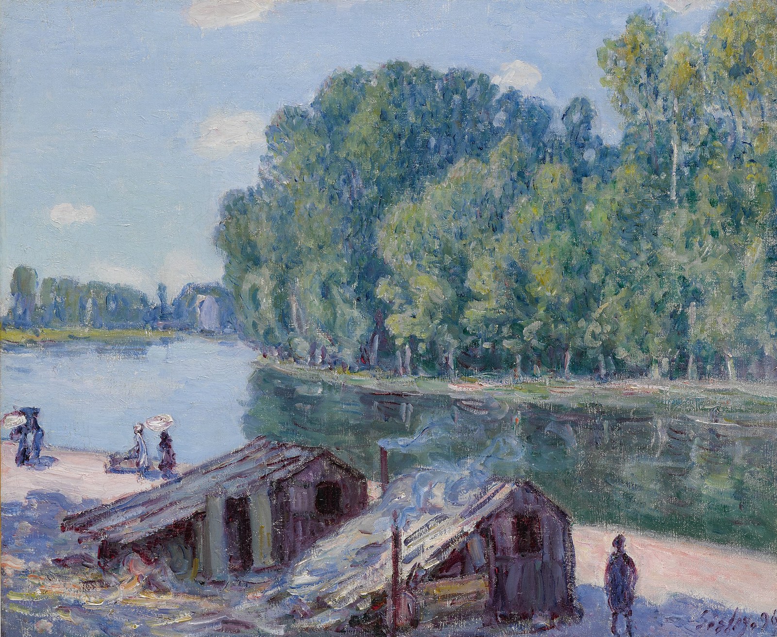 Cabins at the edge of the Loing Canal, effect of the sun