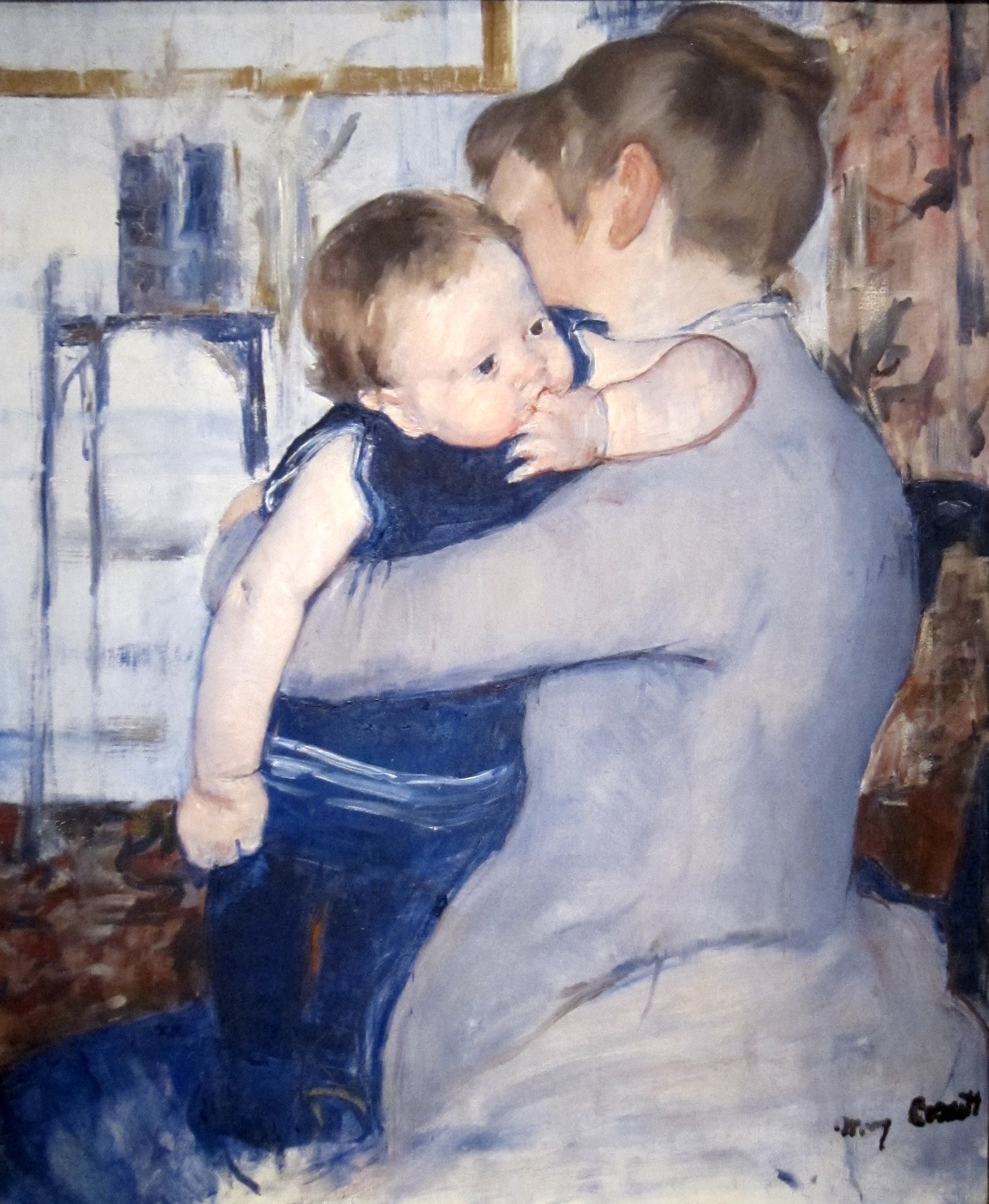 Baby in Dark Blue Suit, Looking Over His Mother's Shoulder
