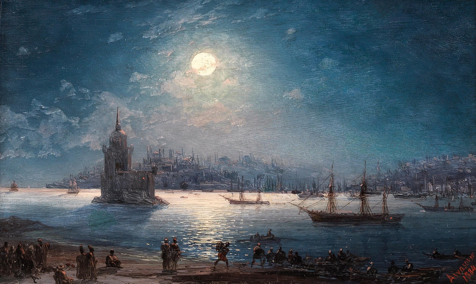 A View of the Bosporus with the Hagia Sophia and the Maiden's Tower in the Moonlight