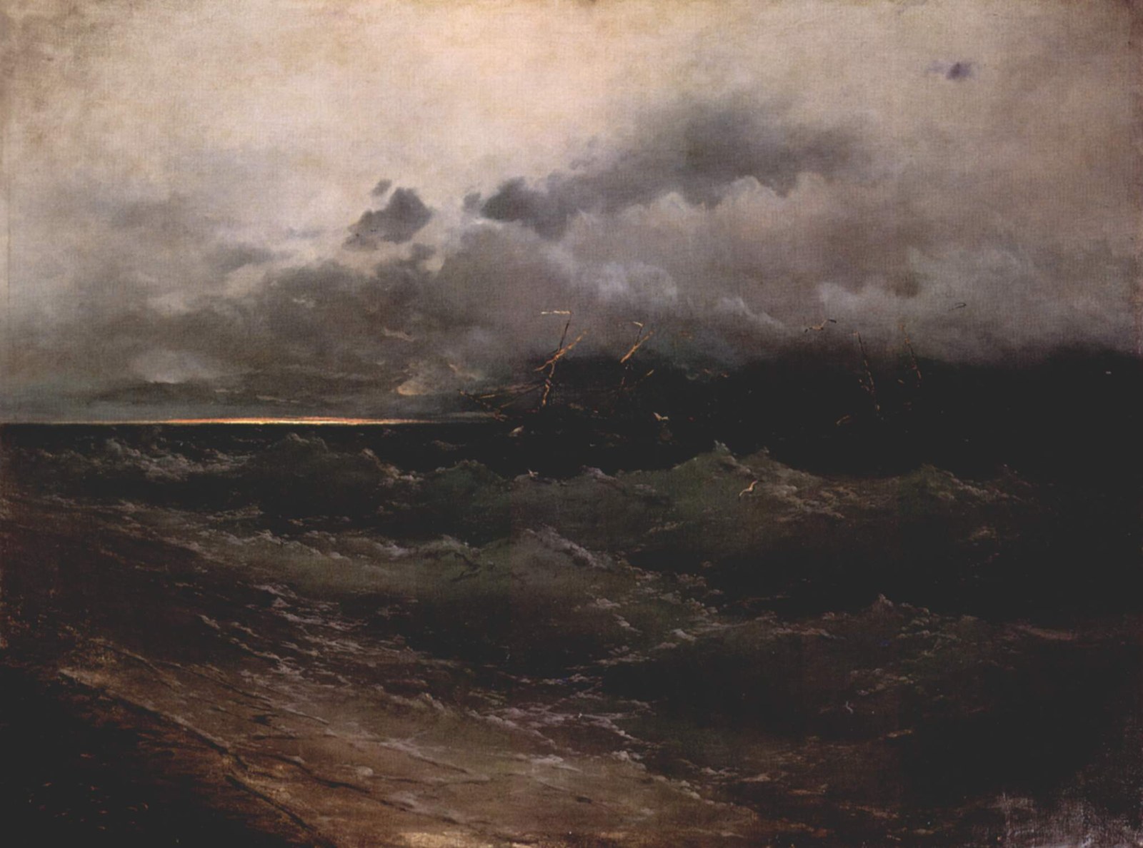 Ships on Stormy Sea, Sunrise