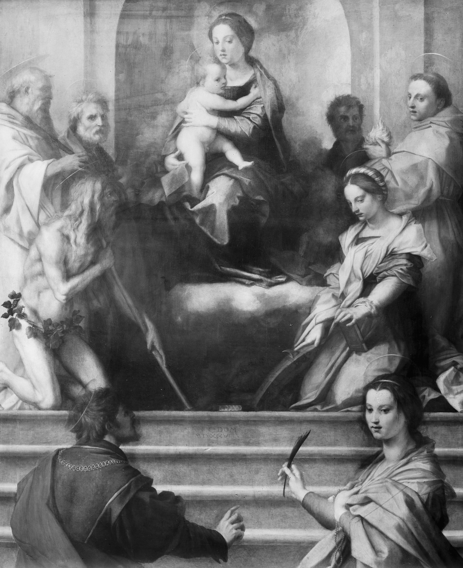 Mary enthroned with the child and eight saints