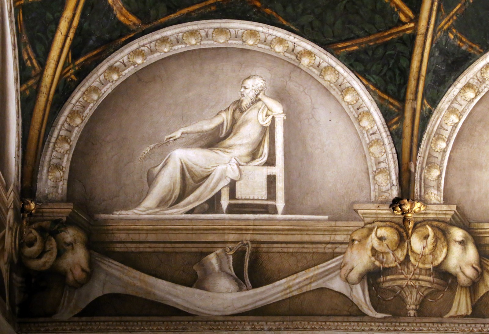 Correggio, camera di san paolo, 1518-19, lunette a monocromo 13 saturno o vertumno o filosofo