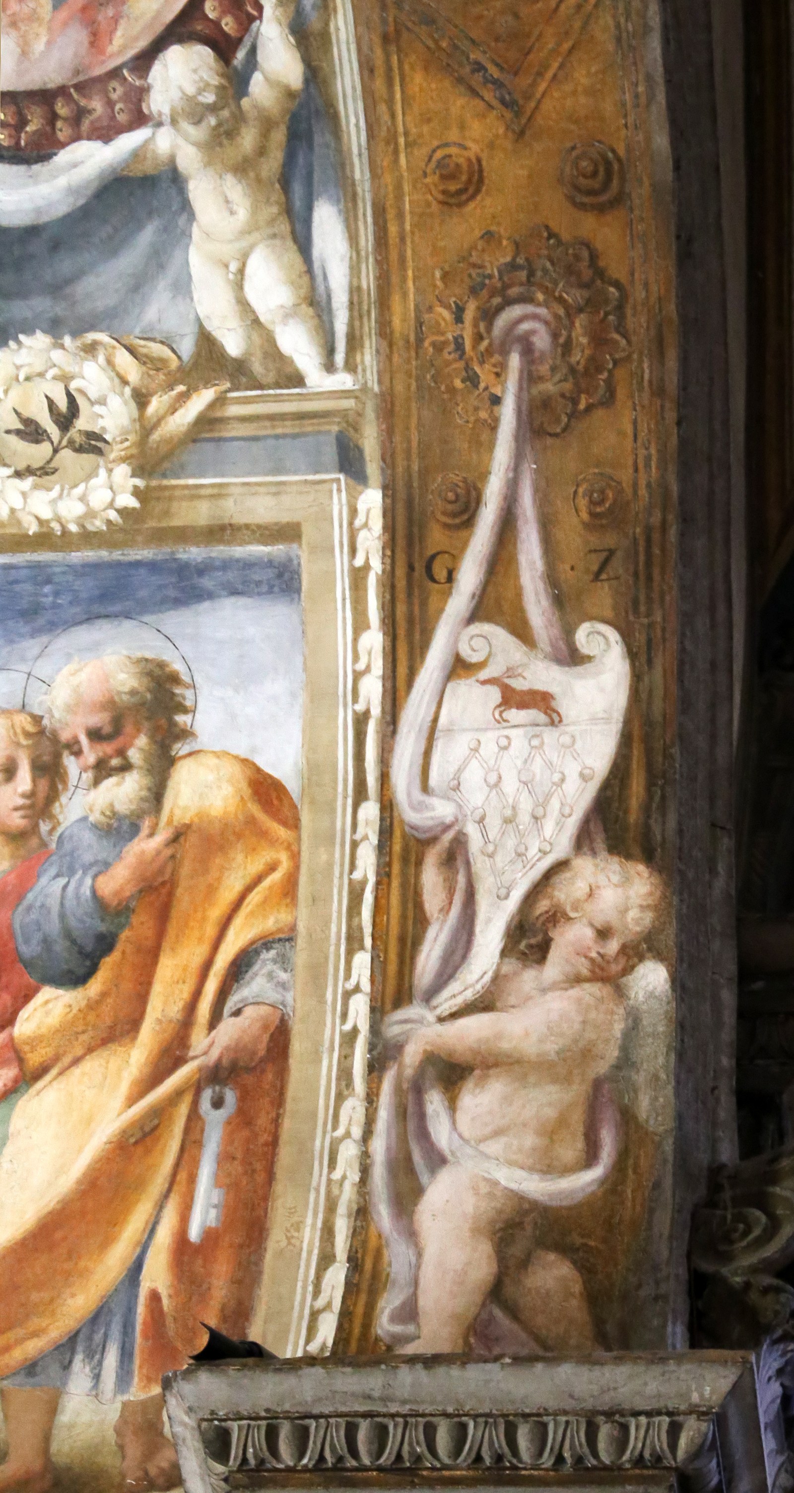 Correggio e aiuti, putto reggistemma, 1524-26, 01