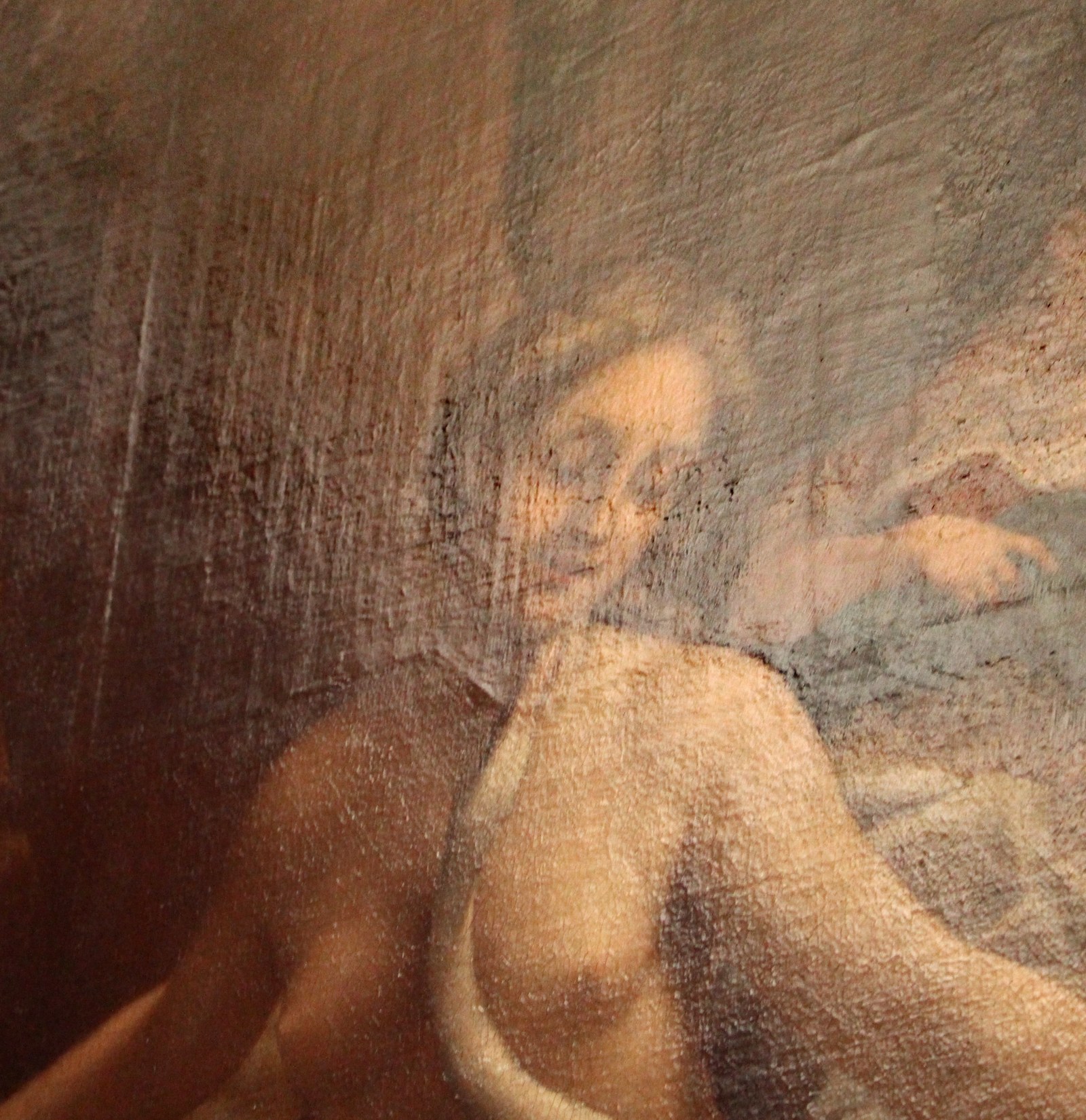 Correggio, leda e il cigno, 1532 ca. 04 segni del taglio e restauro del viso