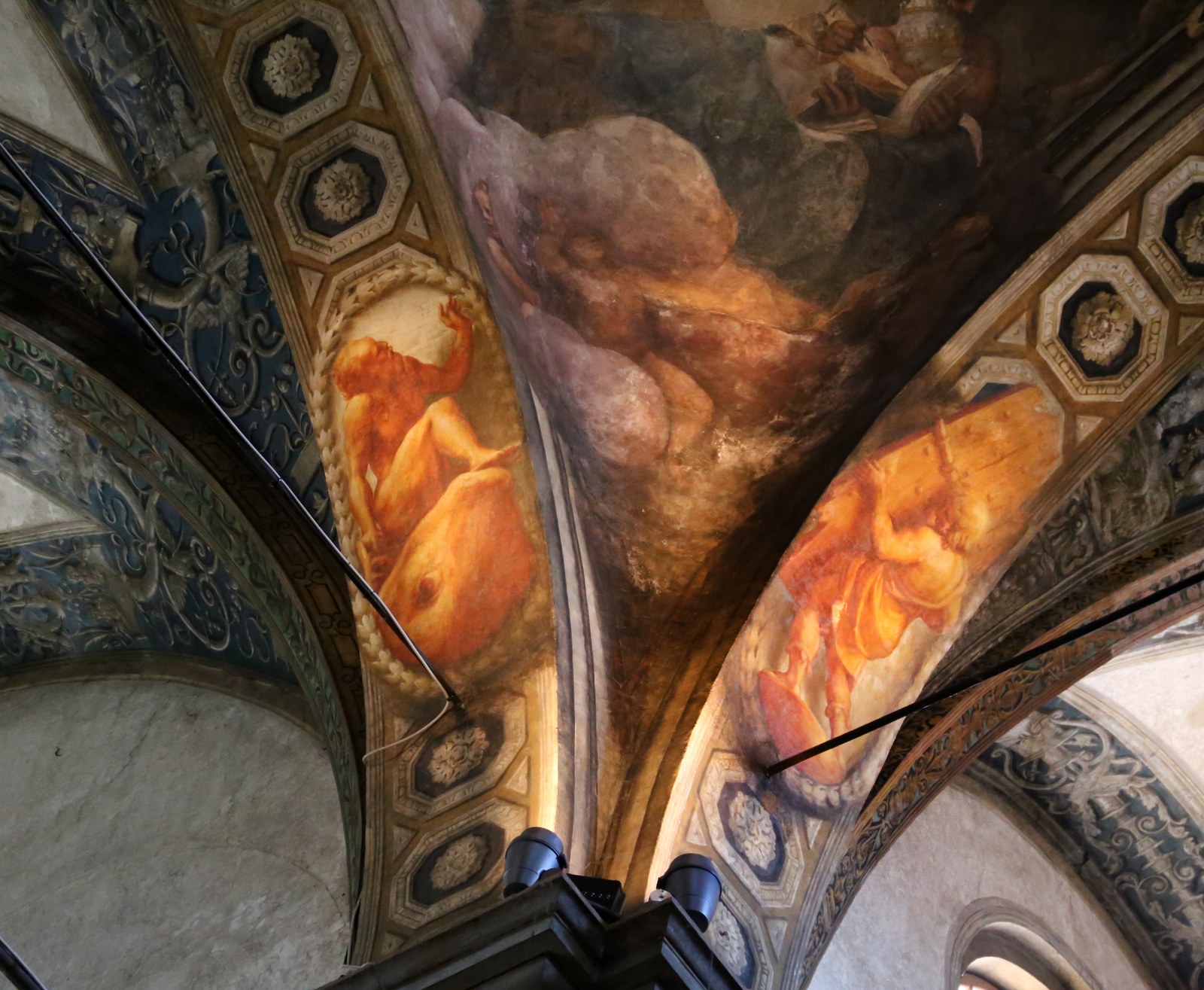 Correggio, transito di san giovanni evangelista, 1520, eroi biblici, abramo (sacrificio di siacco) e abale ucciso da caino