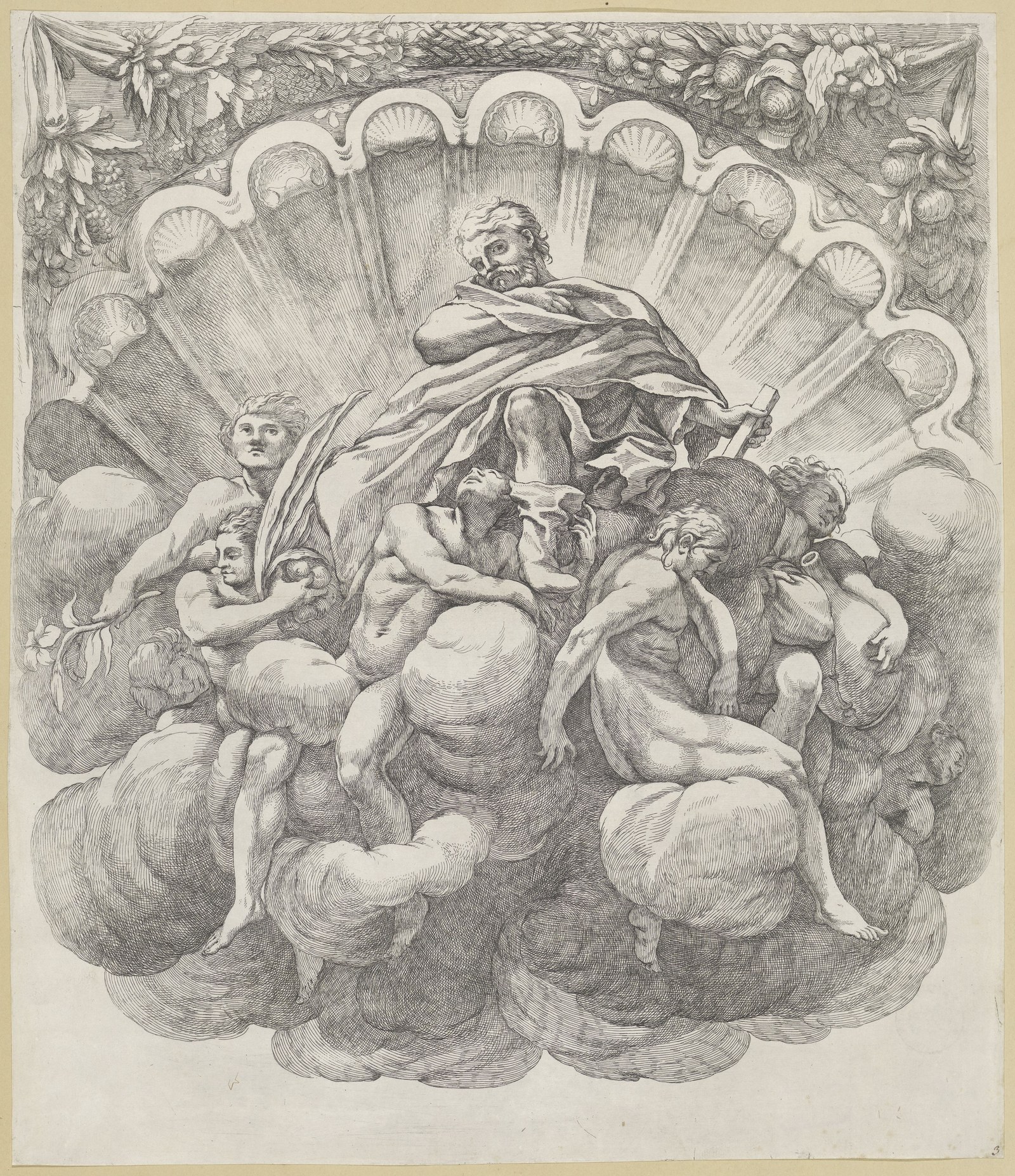 Heilige met zeven engelen Koepeldecoraties door Correggio in de S. Giovanni Evangelista in Parma (serietitel), RP-P-H-H-750