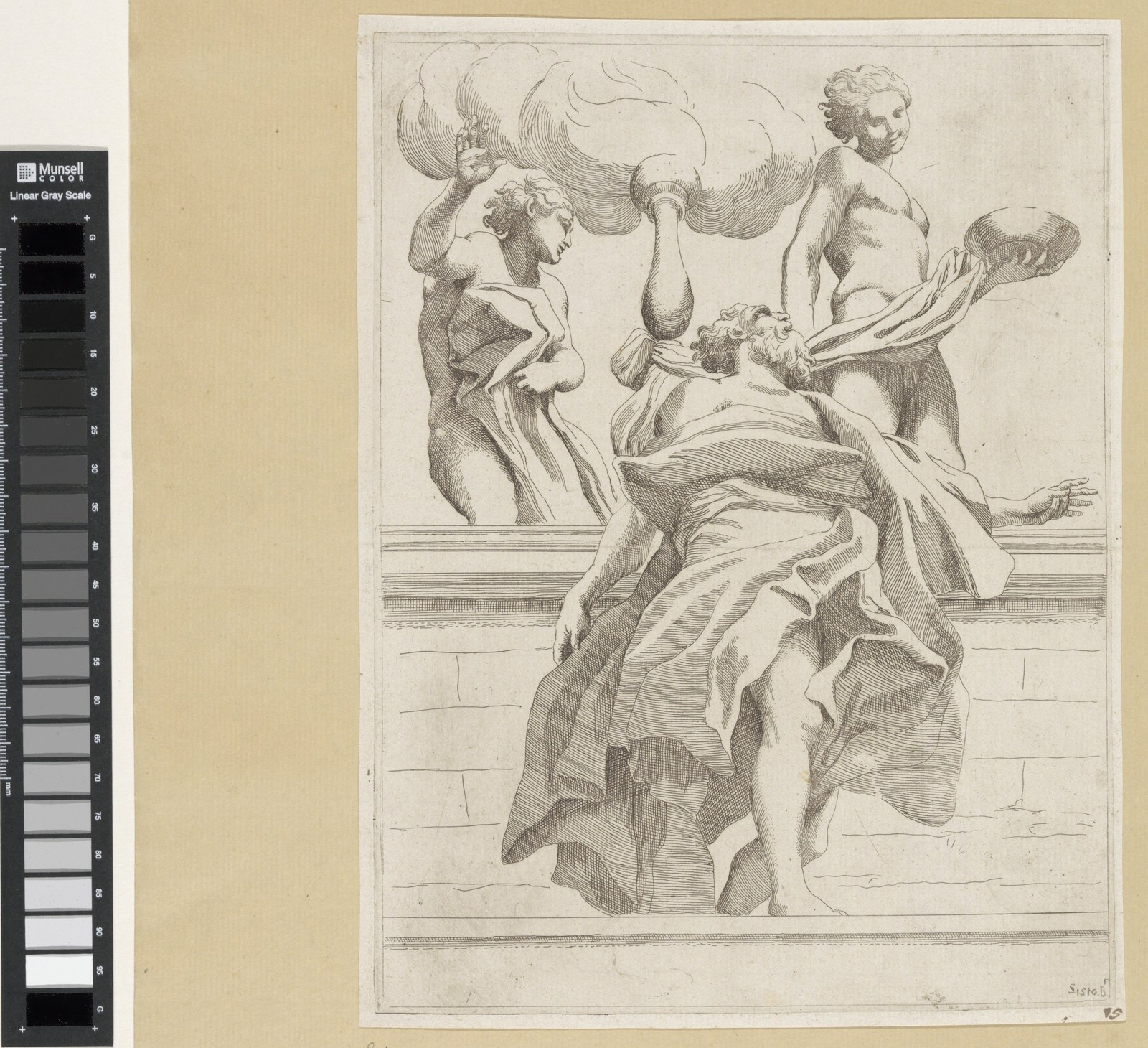 Profeet met twee engelen Koepeldecoraties door Correggio in de S. Giovanni Evangelista in Parma (serietitel), RP-P-H-H-41