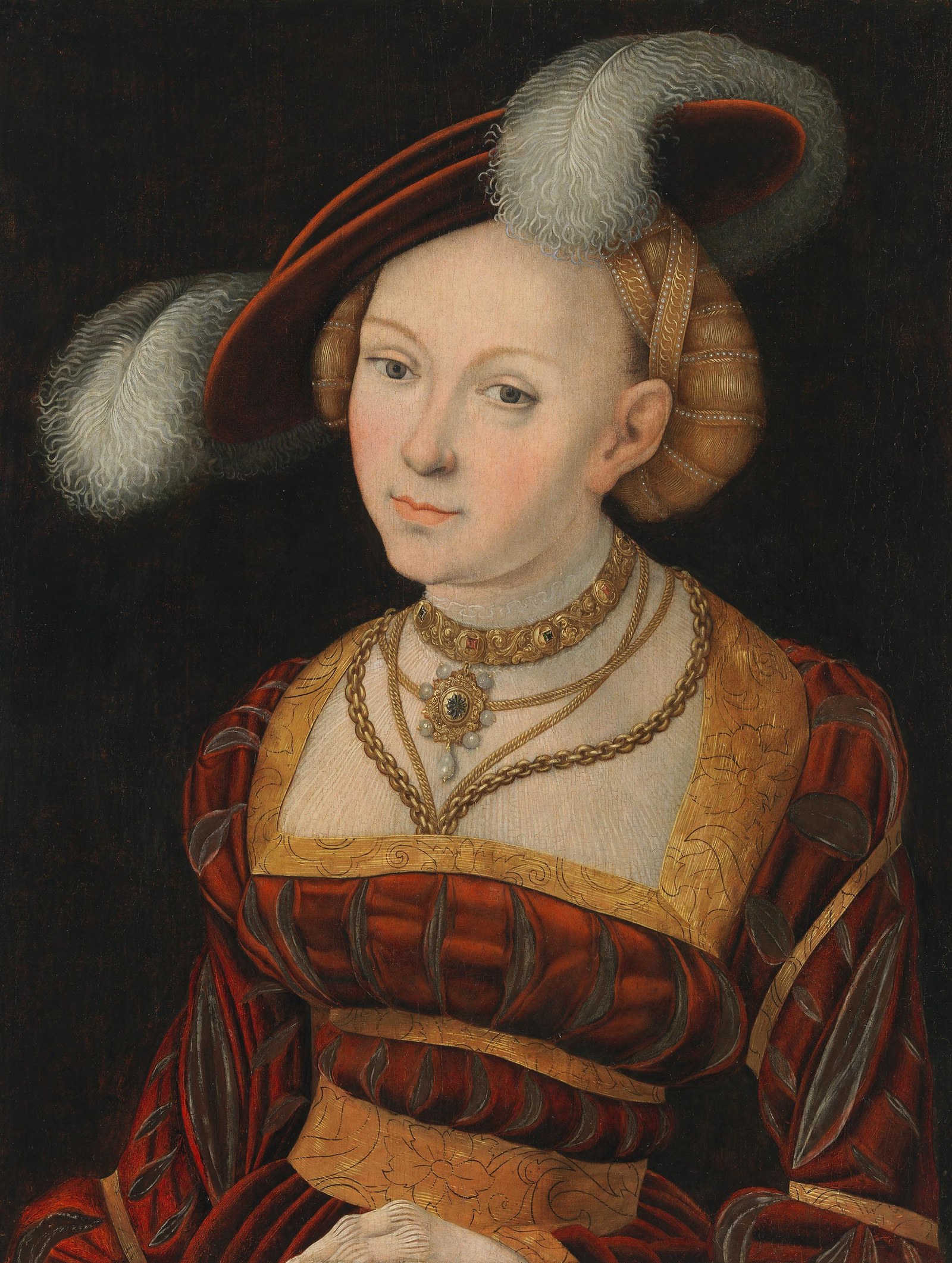 Half-length female Figure with a Feather Hat