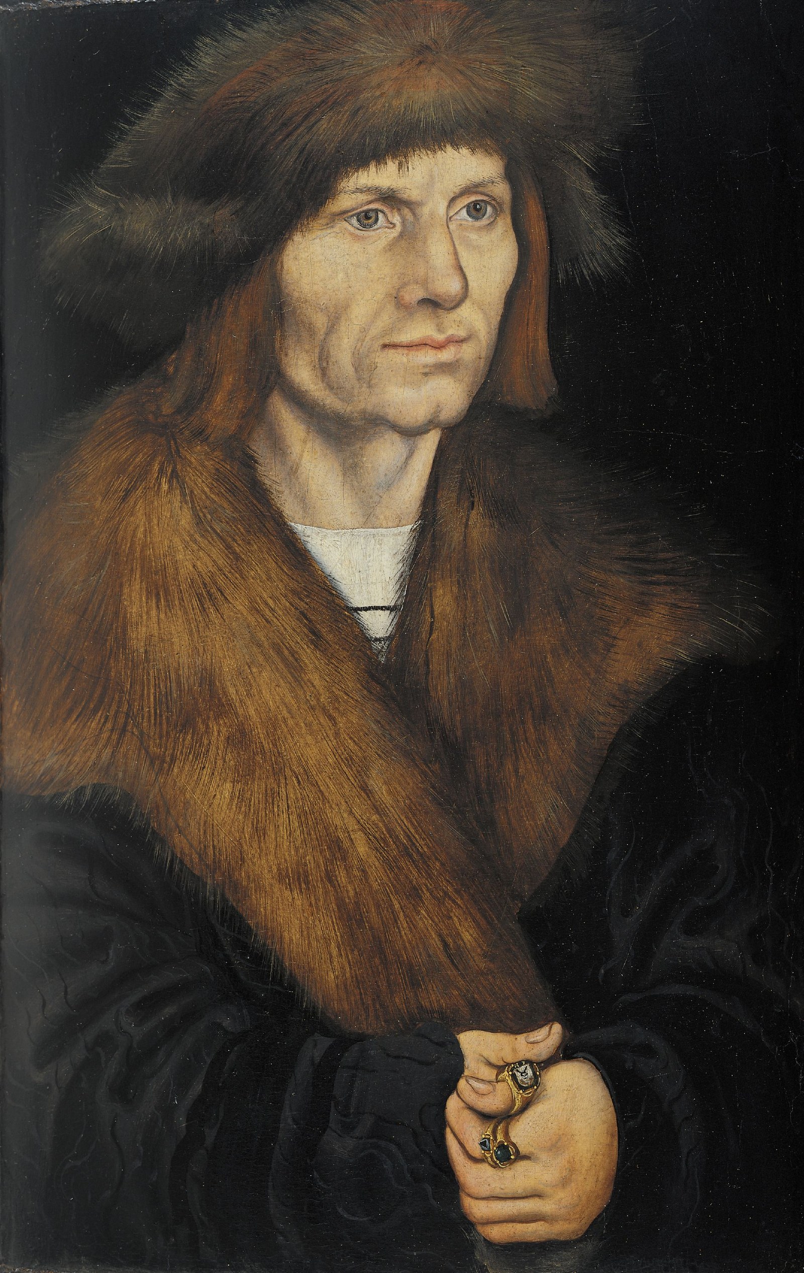 Portrait of a clean-shaven man with a fur hat and fur collar [Recto]
