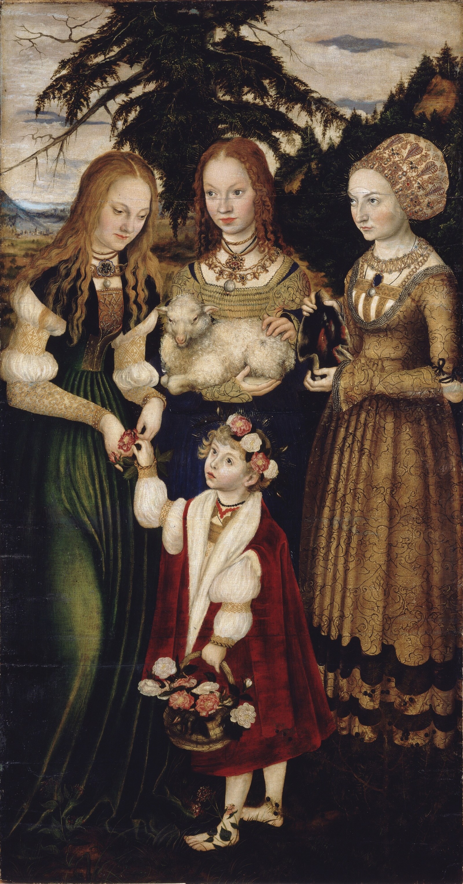 St Catharine Altarpiece: Saints Dorothea, Agnes, and Cunigunde (left wing, recto)