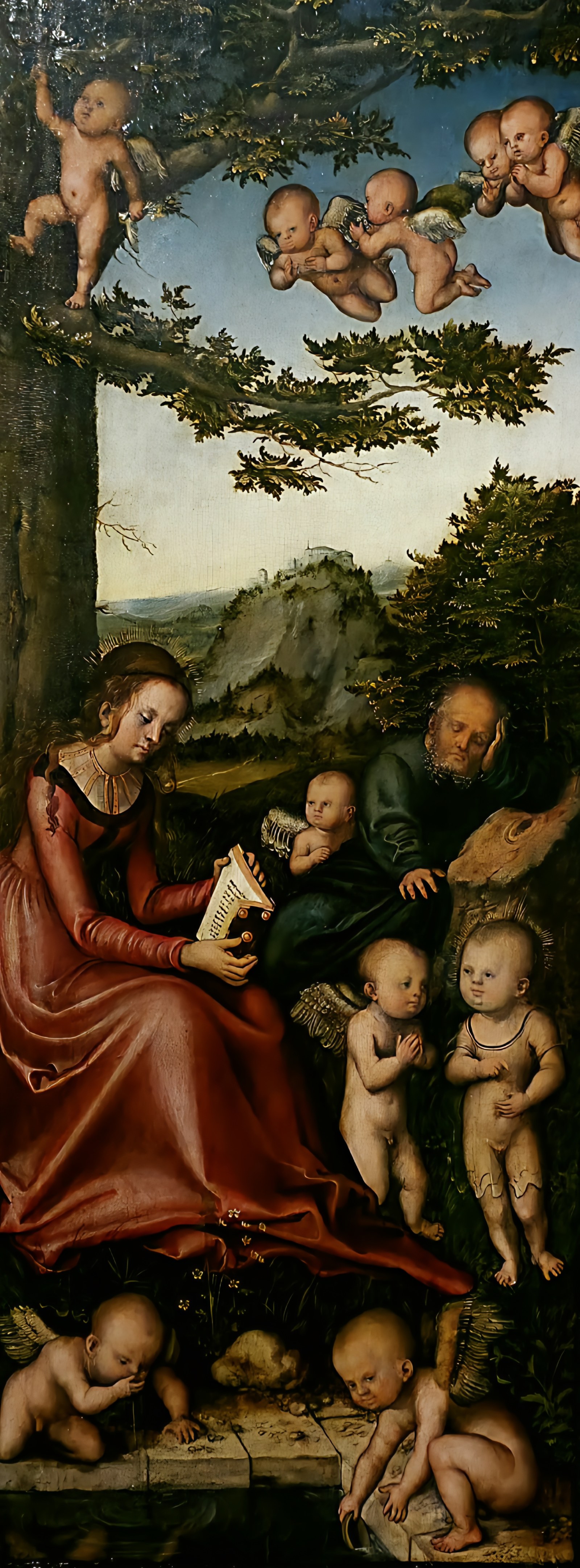 The Holy Family surrounded by Angels [the left wing of a Lady Altar]