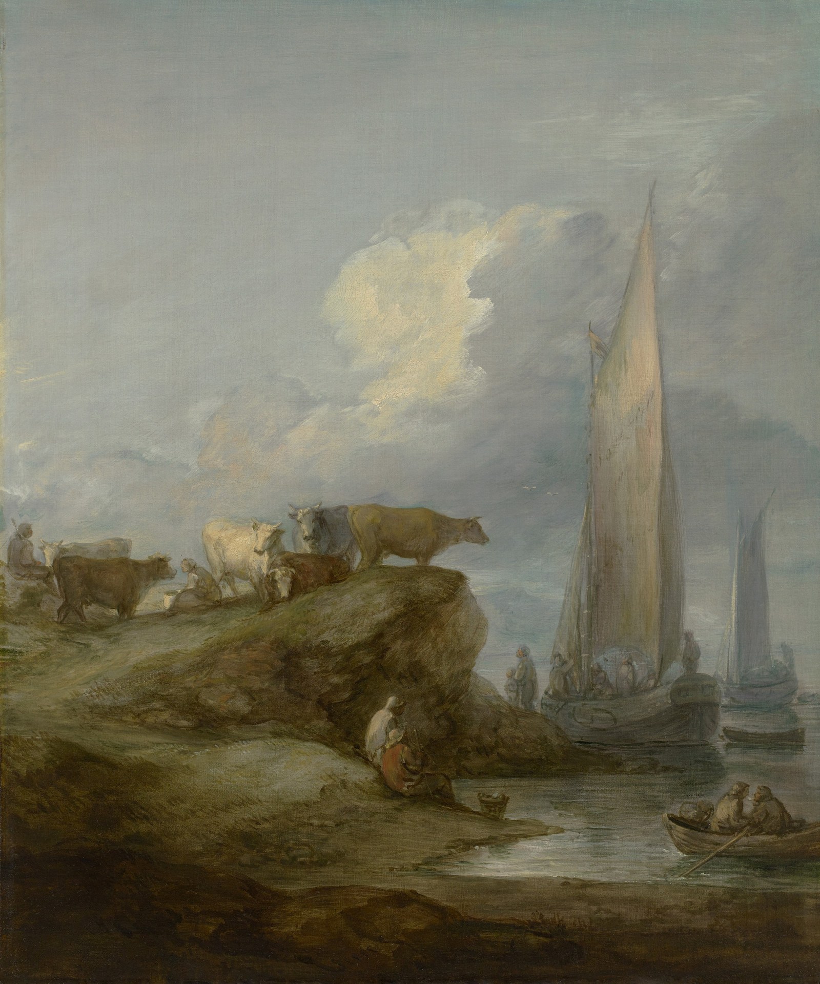 Coastal Scene with Shipping and Cattle