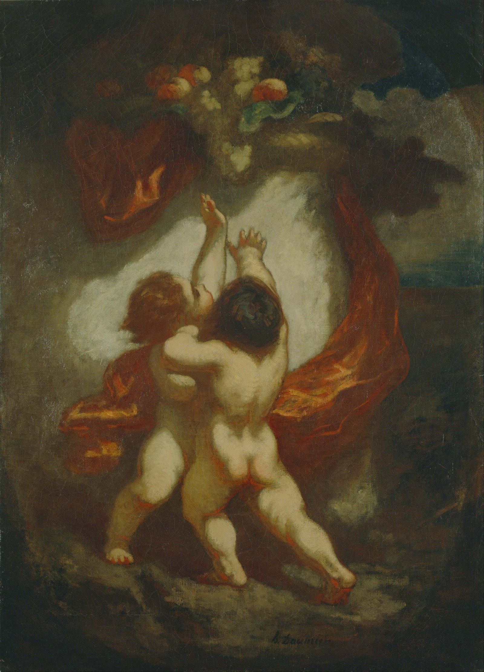 Two Children Reaching for Fruit