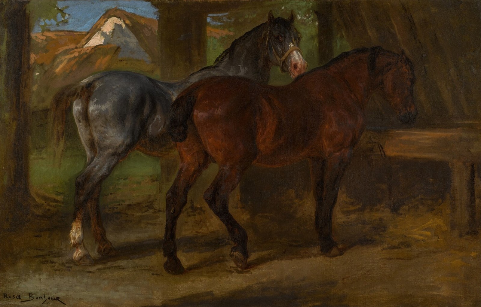 Two Horses in a Stable