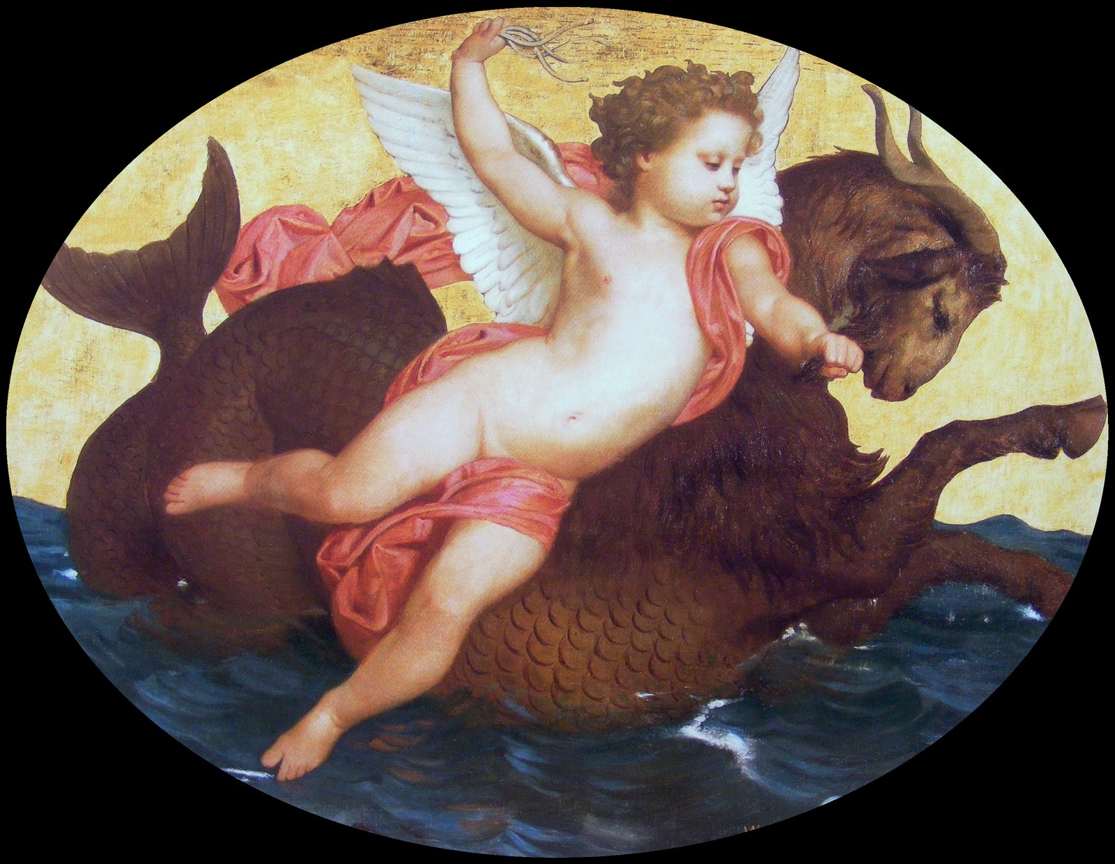 Cupid on a sea monster