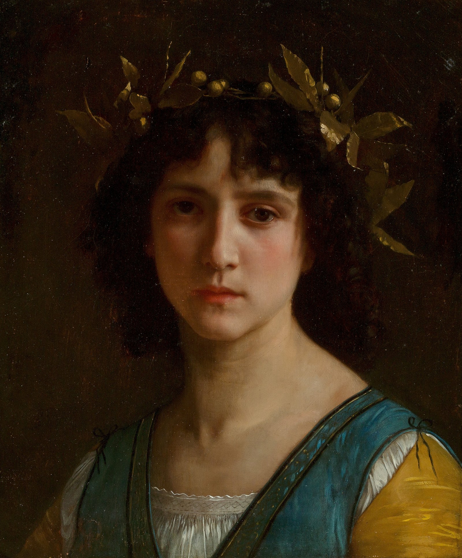 Head of an Italian girl with a laurel wreath