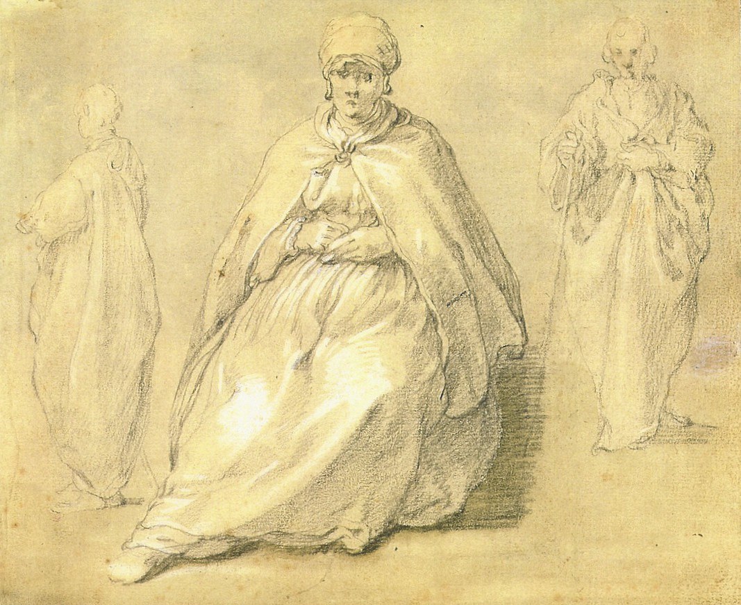 Seated Woman and Two Male Figures; Studies of a Standing Male Figure (verso)
